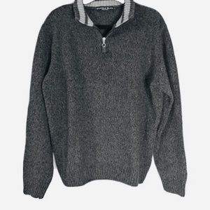 DANIELE BLASI Wool Pullover 1/4 Zip Sweater, charcoal gray